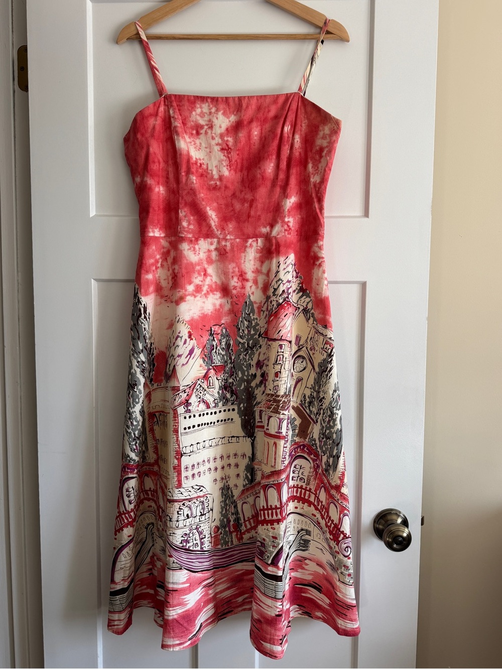 Anthropologie Style Scenic Watercolor Cotton Cocktail Dress
